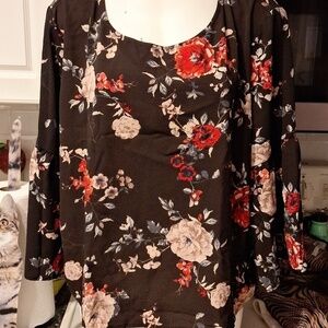 D womens Rue21 casual floral 3/4 fancy sleeve plus size top 2X